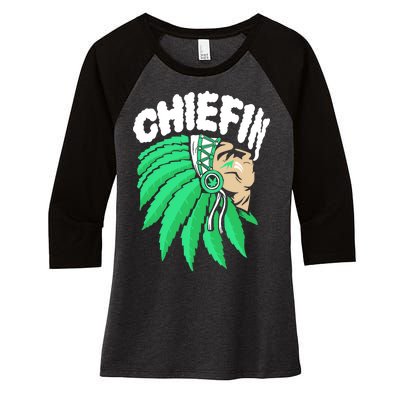 Chiefin Smoke Weed Native American Women's Tri-Blend 3/4-Sleeve Raglan Shirt