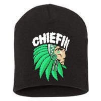 Chiefin Smoke Weed Native American Short Acrylic Beanie