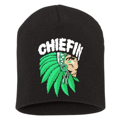 Chiefin Smoke Weed Native American Short Acrylic Beanie