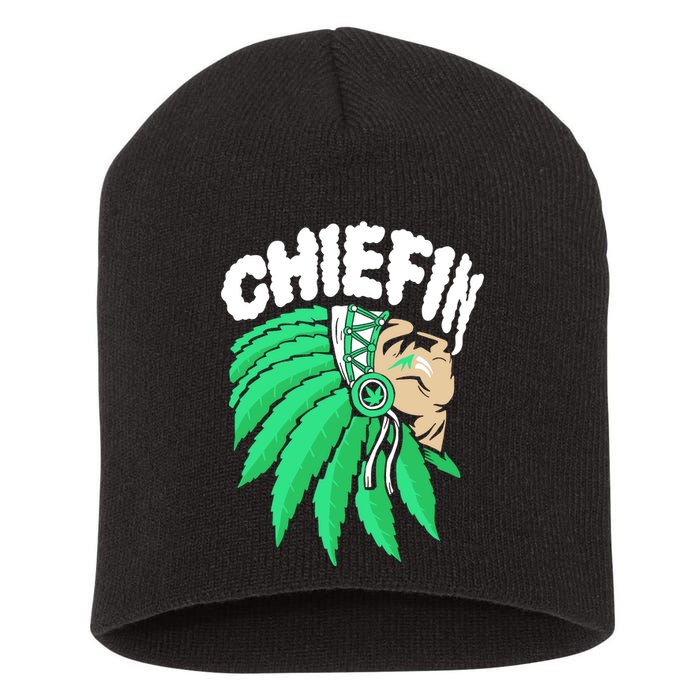 Chiefin Smoke Weed Native American Short Acrylic Beanie