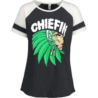 Chiefin Smoke Weed Native American Enza Ladies Jersey Colorblock Tee