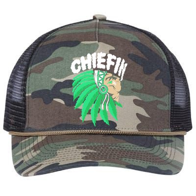 Chiefin Smoke Weed Native American Retro Rope Trucker Hat Cap