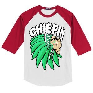 Chiefin Smoke Weed Native American Kids Colorblock Raglan Jersey