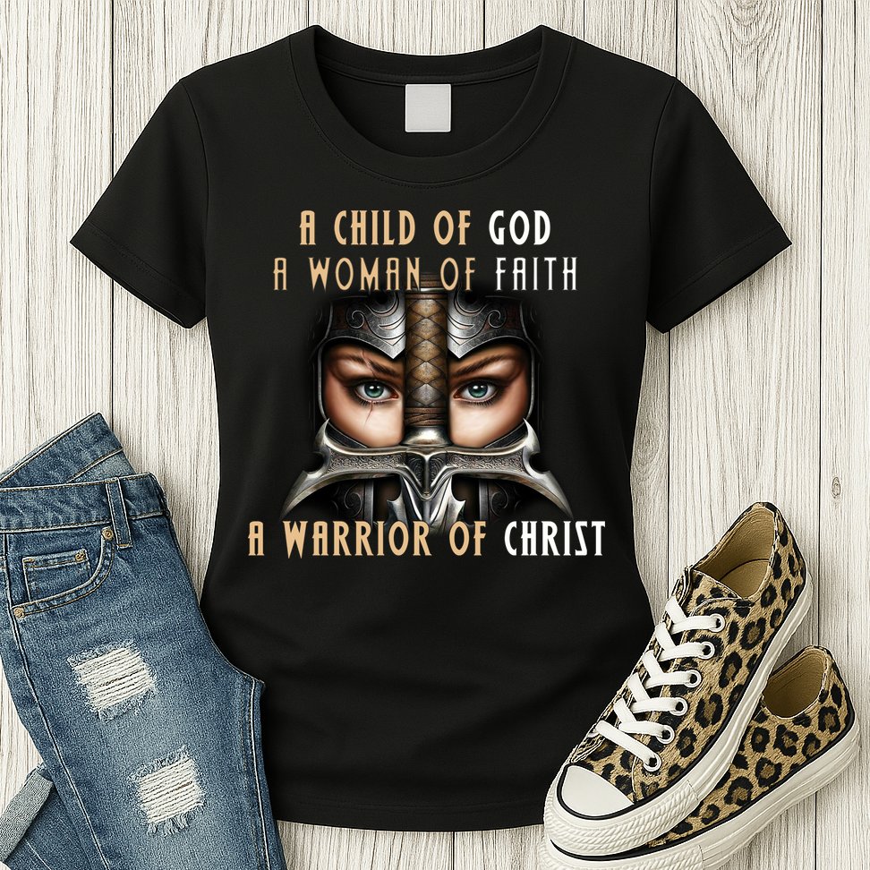 Child of God Woman of Faith Warrior Of Christ Womens T-Shirt