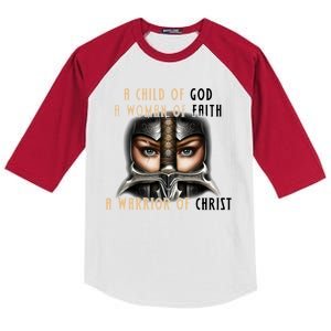 Child of God Woman of Faith Warrior Of Christ Kids Colorblock Raglan Jersey