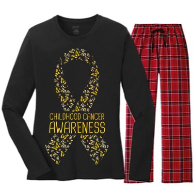 Childhood Cancer Awareness Women's Long Sleeve Flannel Pajama Set 