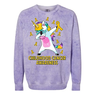 Childhood Cancer Awareness Dabbing Unicorn Colorblast Crewneck Sweatshirt