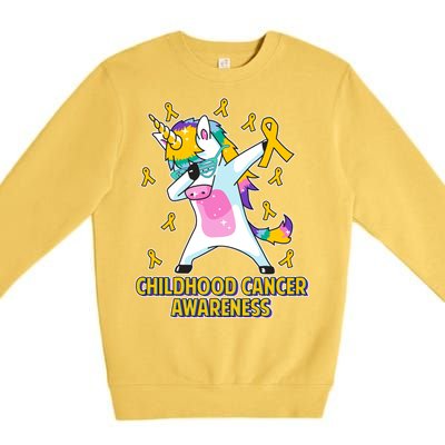 Childhood Cancer Awareness Dabbing Unicorn Premium Crewneck Sweatshirt