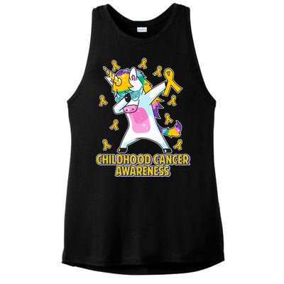 Childhood Cancer Awareness Dabbing Unicorn Ladies PosiCharge Tri-Blend Wicking Tank