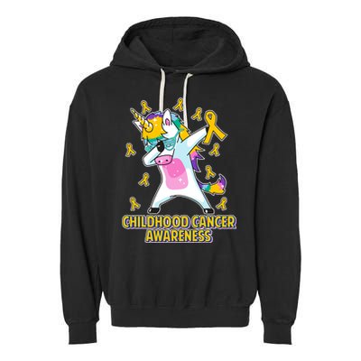 Childhood Cancer Awareness Dabbing Unicorn Garment-Dyed Fleece Hoodie
