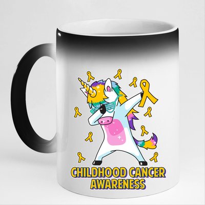 Childhood Cancer Awareness Dabbing Unicorn 11oz Black Color Changing Mug