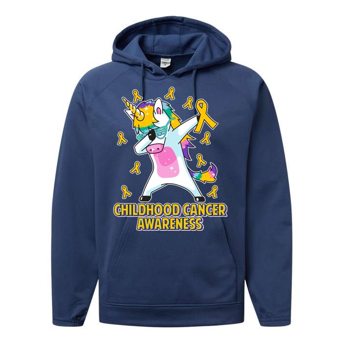 Childhood Cancer Awareness Dabbing Unicorn Performance Fleece Hoodie