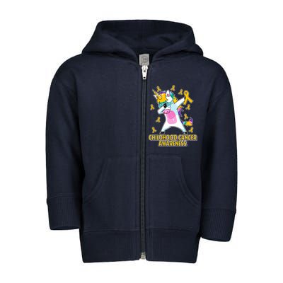 Childhood Cancer Awareness Dabbing Unicorn Toddler Zip Fleece Hoodie