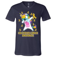 Childhood Cancer Awareness Dabbing Unicorn V-Neck T-Shirt