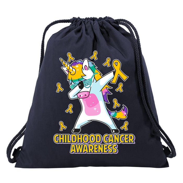 Childhood Cancer Awareness Dabbing Unicorn Drawstring Bag