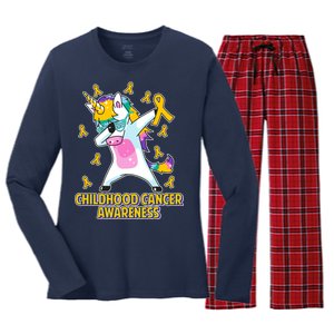 Childhood Cancer Awareness Dabbing Unicorn Women's Long Sleeve Flannel Pajama Set 