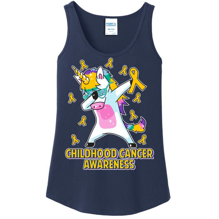 Childhood Cancer Awareness Dabbing Unicorn Ladies Essential Tank