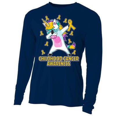 Childhood Cancer Awareness Dabbing Unicorn Cooling Performance Long Sleeve Crew