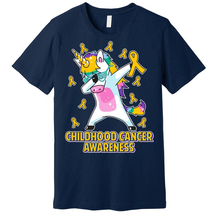 Childhood Cancer Awareness Dabbing Unicorn Premium T-Shirt