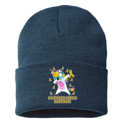 Childhood Cancer Awareness Dabbing Unicorn Sustainable Knit Beanie