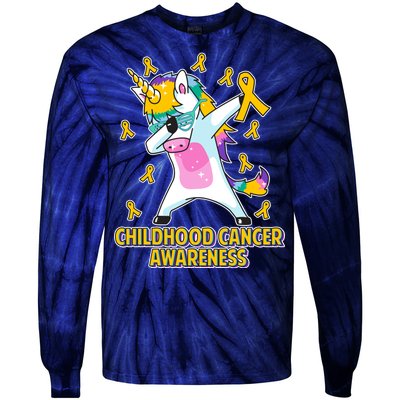 Childhood Cancer Awareness Dabbing Unicorn Tie-Dye Long Sleeve Shirt