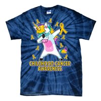 Childhood Cancer Awareness Dabbing Unicorn Tie-Dye T-Shirt