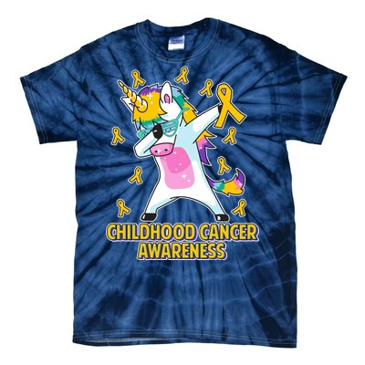 Childhood Cancer Awareness Dabbing Unicorn Tie-Dye T-Shirt