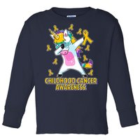 Childhood Cancer Awareness Dabbing Unicorn Toddler Long Sleeve Shirt