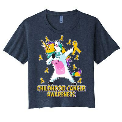 Childhood Cancer Awareness Dabbing Unicorn Women's Crop Top Tee