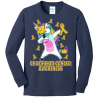 Childhood Cancer Awareness Dabbing Unicorn Kids Long Sleeve Shirt