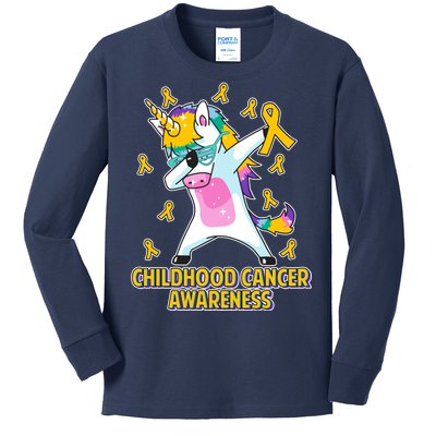 Childhood Cancer Awareness Dabbing Unicorn Kids Long Sleeve Shirt