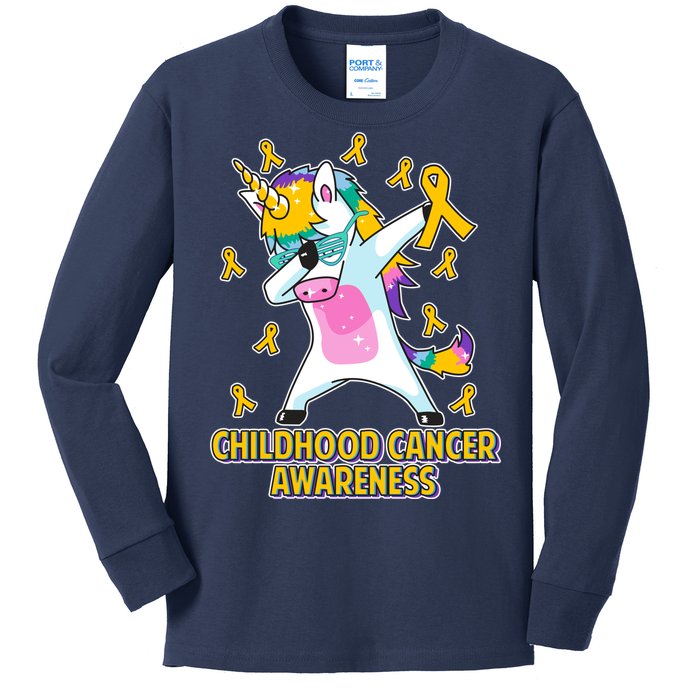 Childhood Cancer Awareness Dabbing Unicorn Kids Long Sleeve Shirt