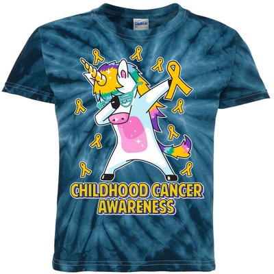 Childhood Cancer Awareness Dabbing Unicorn Kids Tie-Dye T-Shirt