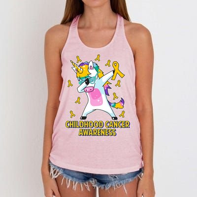 Childhood Cancer Awareness Dabbing Unicorn Women's Knotted Racerback Tank