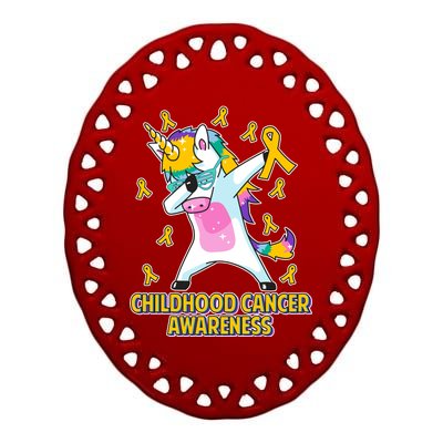 Childhood Cancer Awareness Dabbing Unicorn Ceramic Oval Ornament