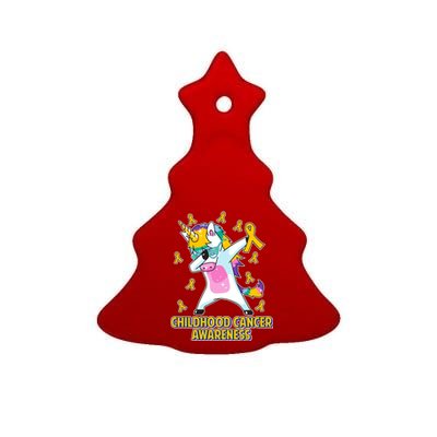 Childhood Cancer Awareness Dabbing Unicorn Ceramic Tree Ornament