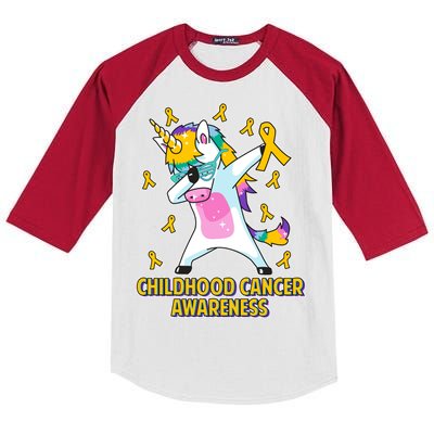 Childhood Cancer Awareness Dabbing Unicorn Kids Colorblock Raglan Jersey