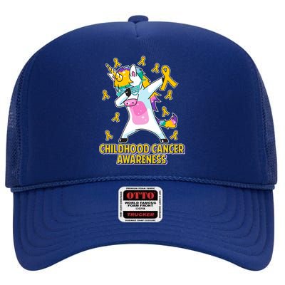 Childhood Cancer Awareness Dabbing Unicorn High Crown Mesh Back Trucker Hat