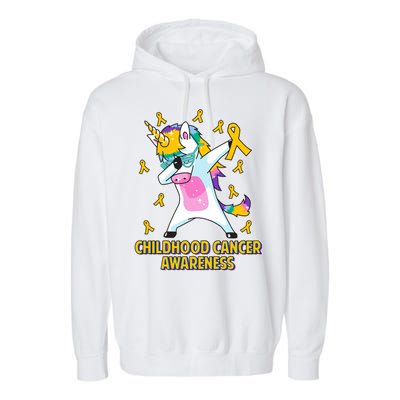 Childhood Cancer Awareness Dabbing Unicorn Garment-Dyed Fleece Hoodie