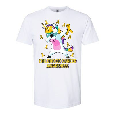 Childhood Cancer Awareness Dabbing Unicorn Softstyle CVC T-Shirt