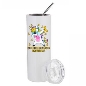 Childhood Cancer Awareness Dabbing Unicorn Stainless Steel Tumbler