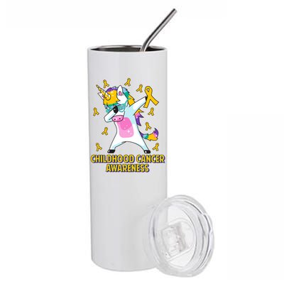 Childhood Cancer Awareness Dabbing Unicorn Stainless Steel Tumbler