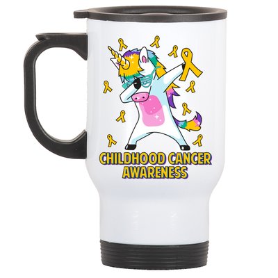 Childhood Cancer Awareness Dabbing Unicorn Stainless Steel Travel Mug