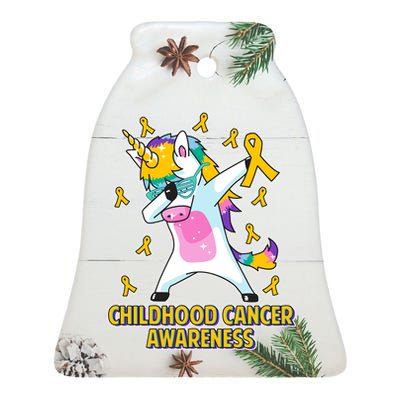 Childhood Cancer Awareness Dabbing Unicorn Ceramic Bell Ornament