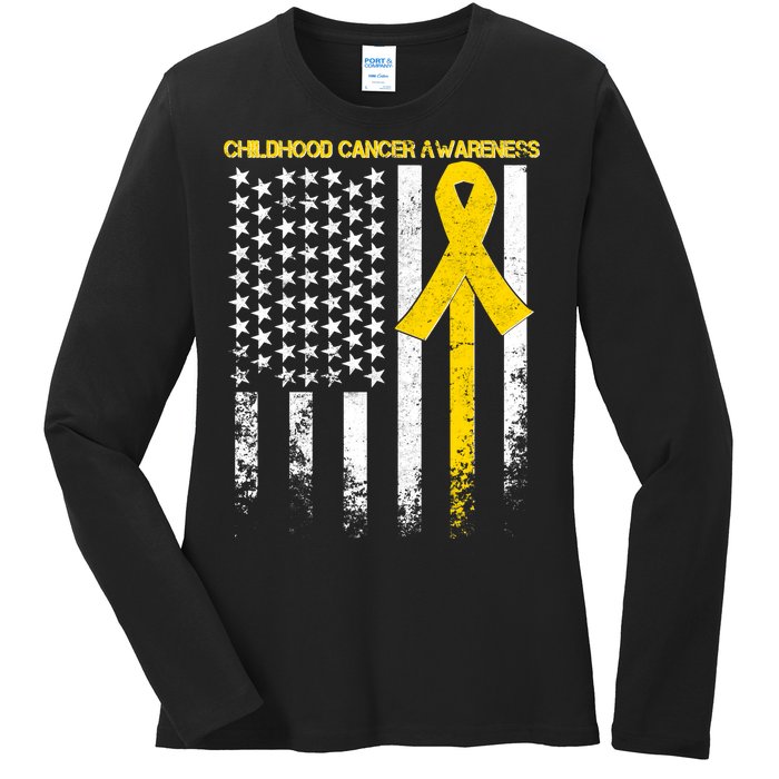 Childhood Cancer Awareness Flag Ladies Long Sleeve Shirt