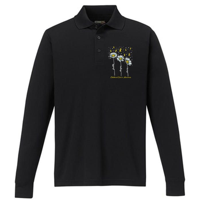 Childhood Cancer Awareness Flower Ribbons Performance Long Sleeve Polo