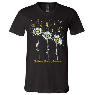 Childhood Cancer Awareness Flower Ribbons V-Neck T-Shirt