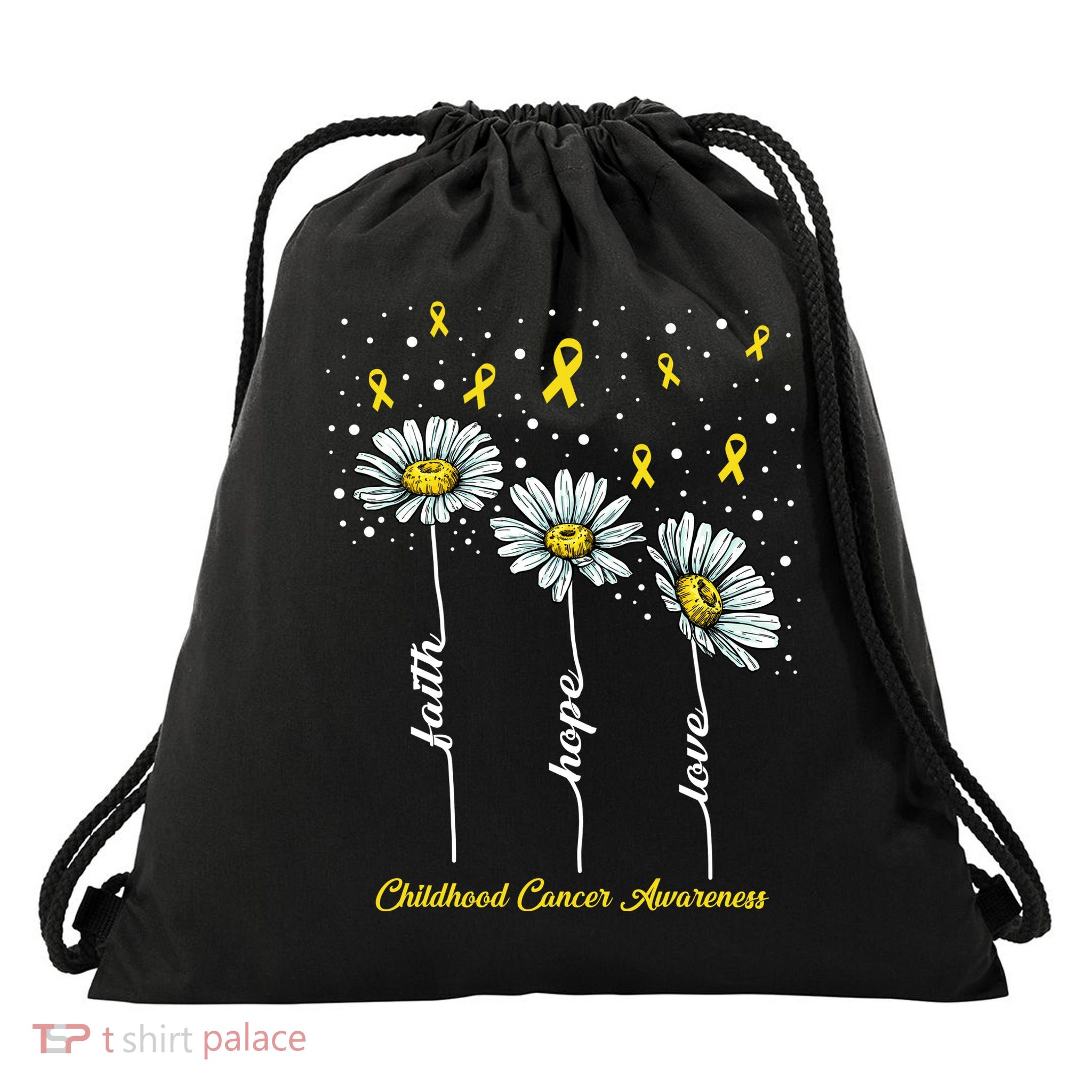 Childhood Cancer Awareness Flower Ribbons Drawstring Bag