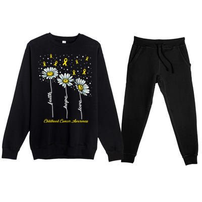 Childhood Cancer Awareness Flower Ribbons Premium Crewneck Sweatsuit Set