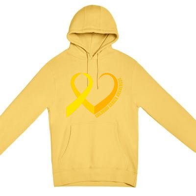 Childhood Cancer Awareness Yellow Ribbon Heart Premium Pullover Hoodie